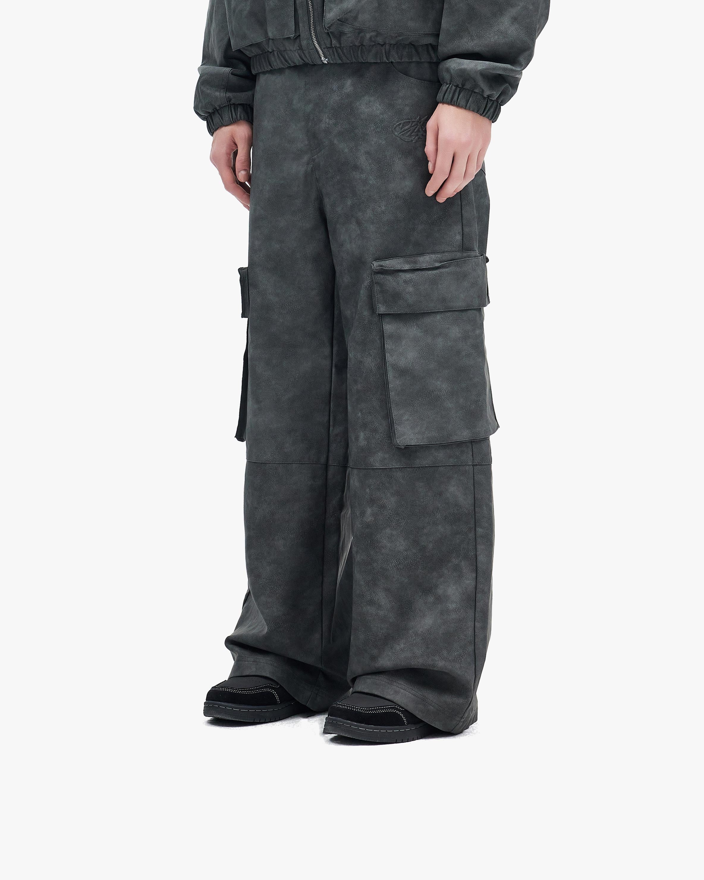 SCRIPT LOGO LEATHER PANTS GREY