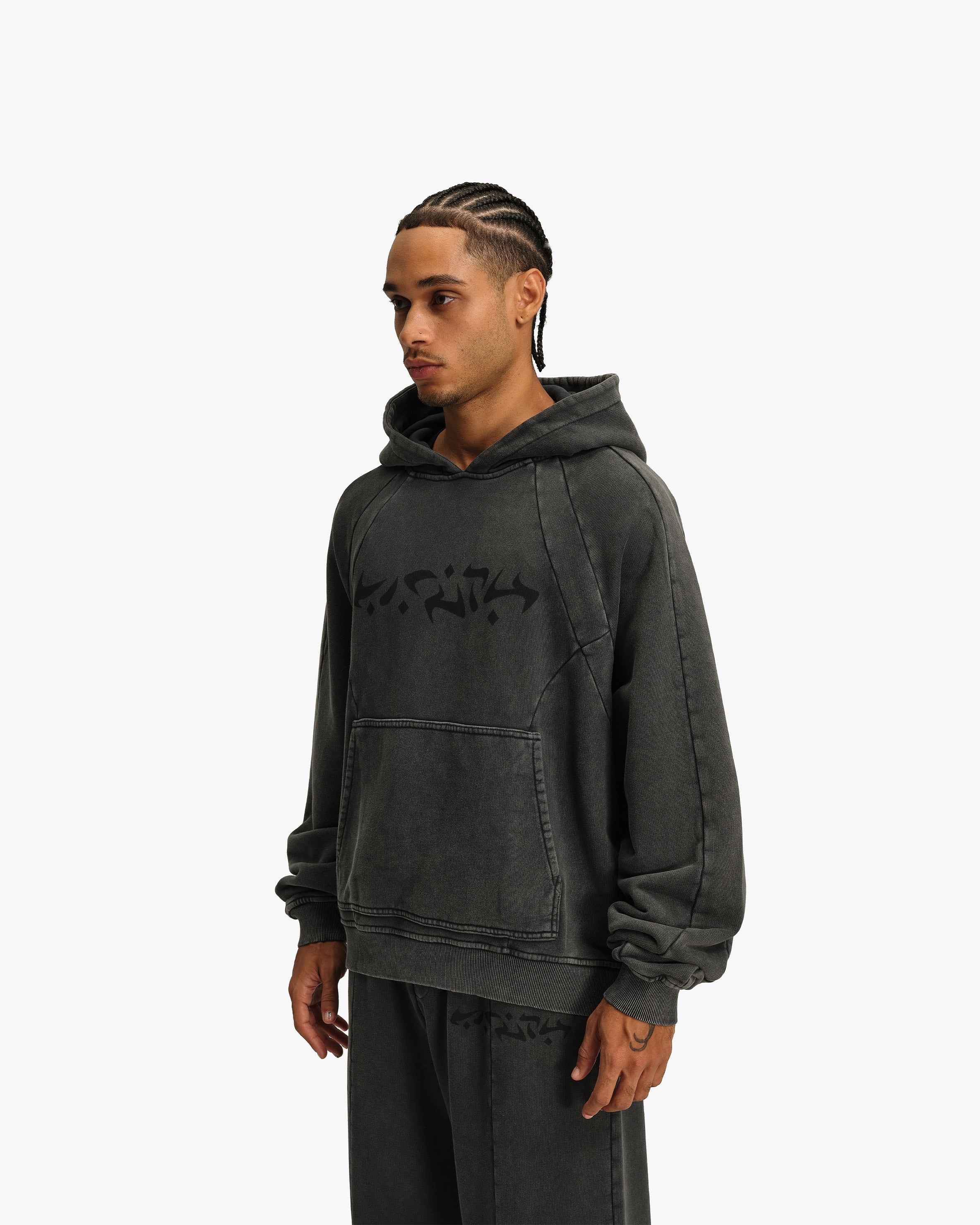 ACID WASHED HOODIE DARK GREY