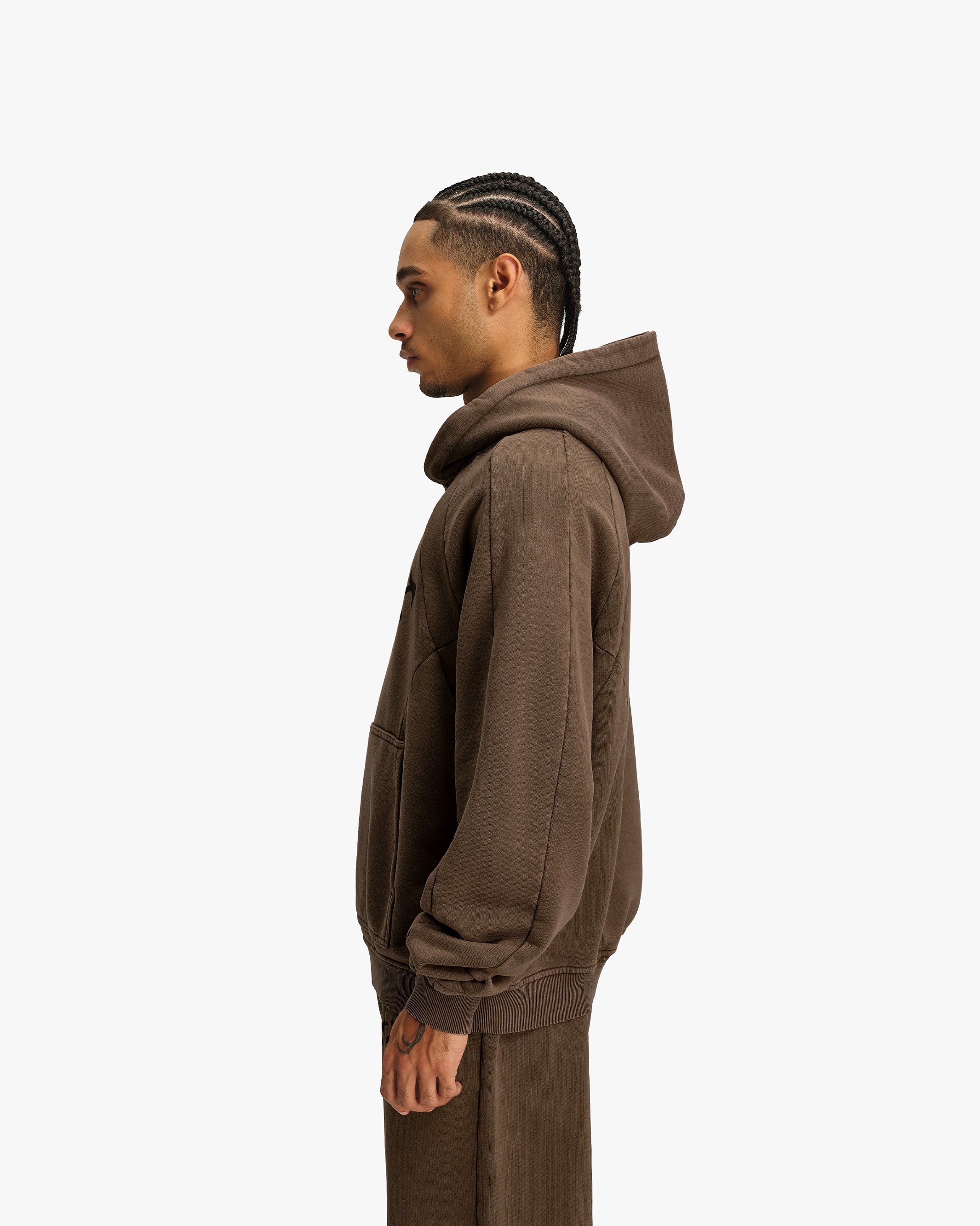 ACID WASHED HOODIE BROWN
