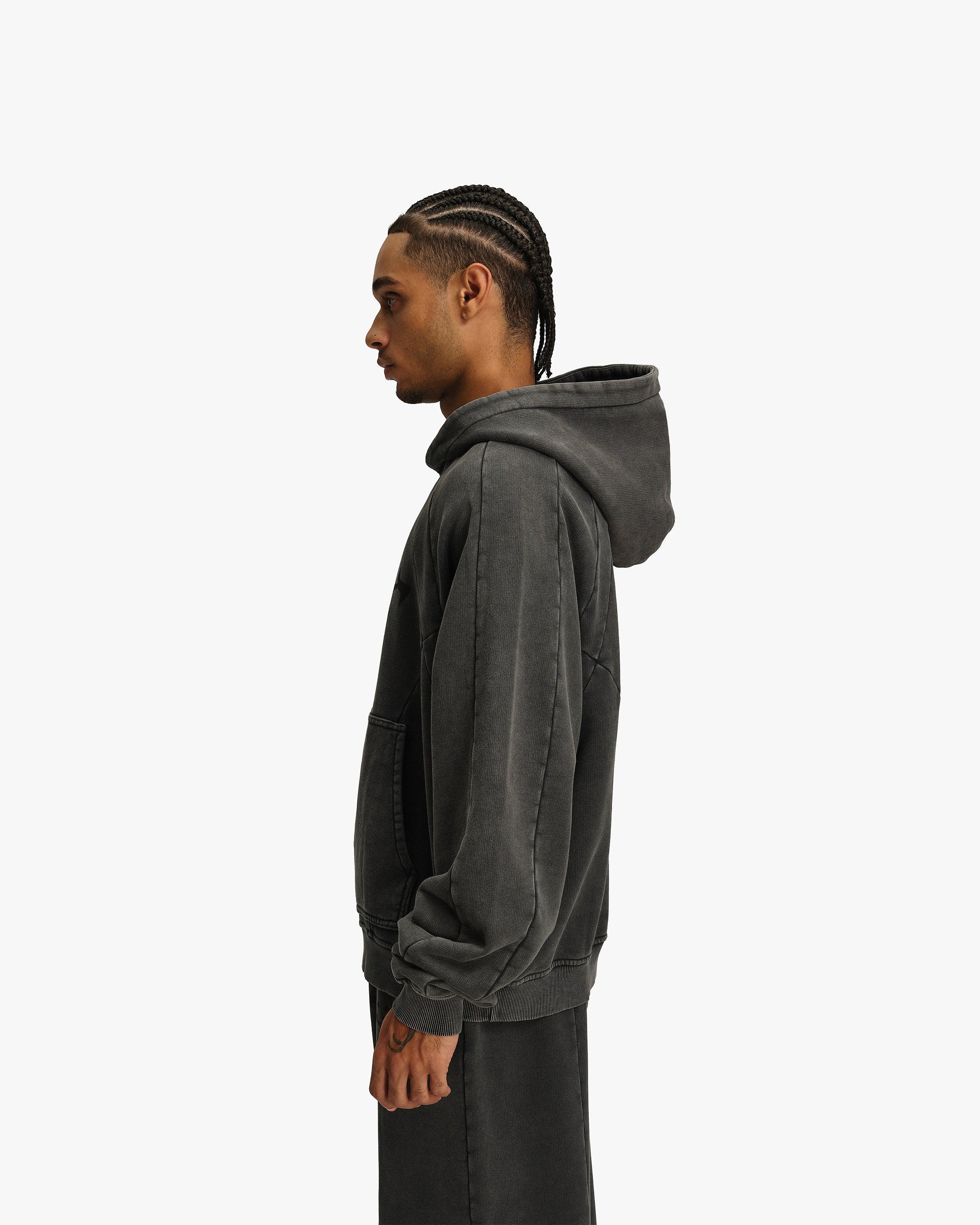 ACID WASHED HOODIE DARK GREY