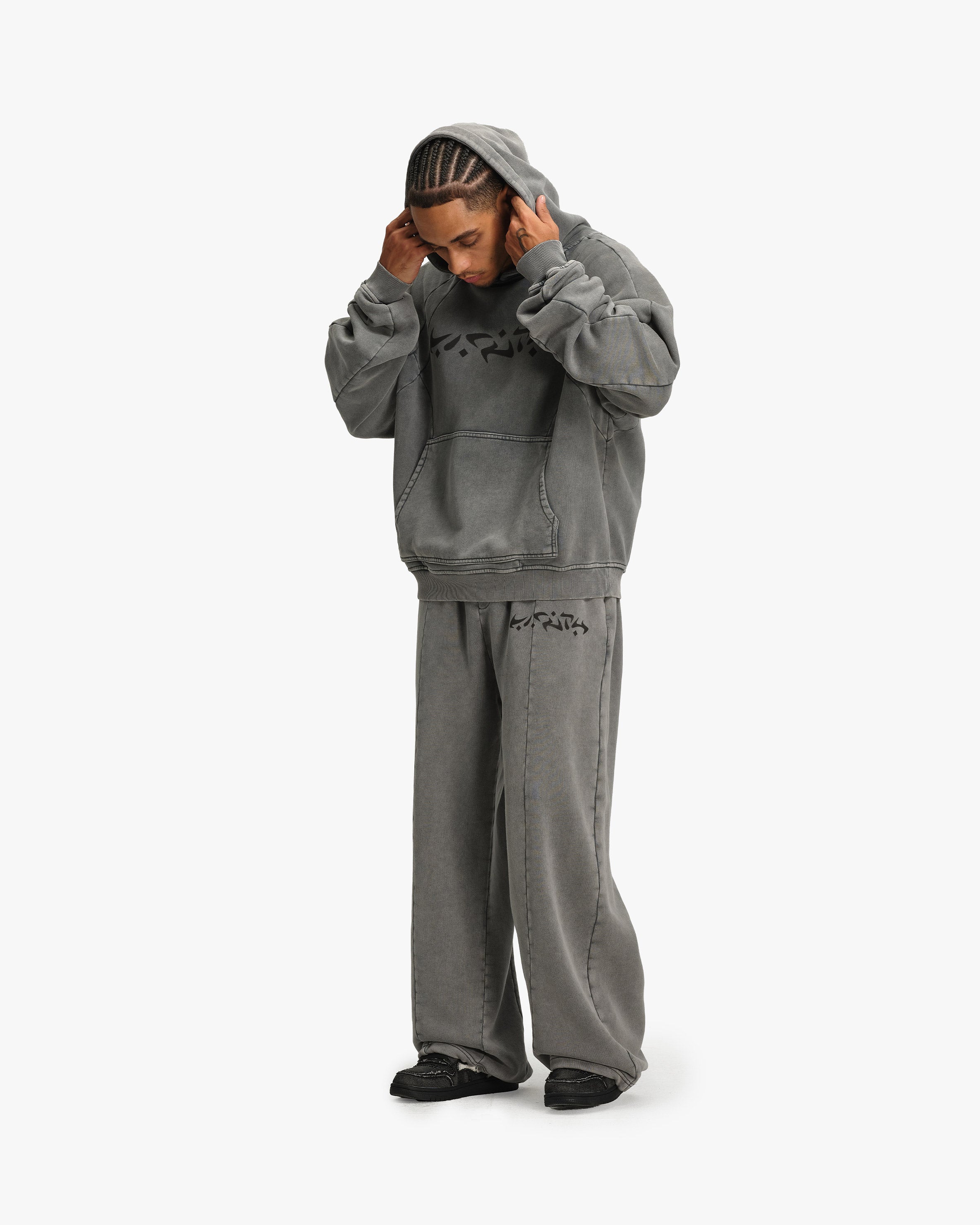 ACID WASHED HOODIE LIGHT GREY