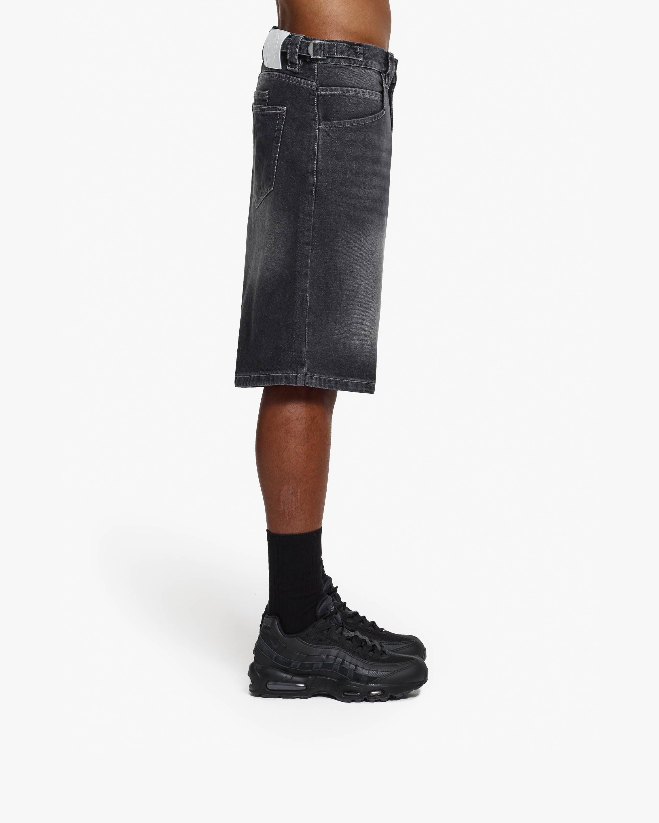 STONE WASHED DENIM JORTS