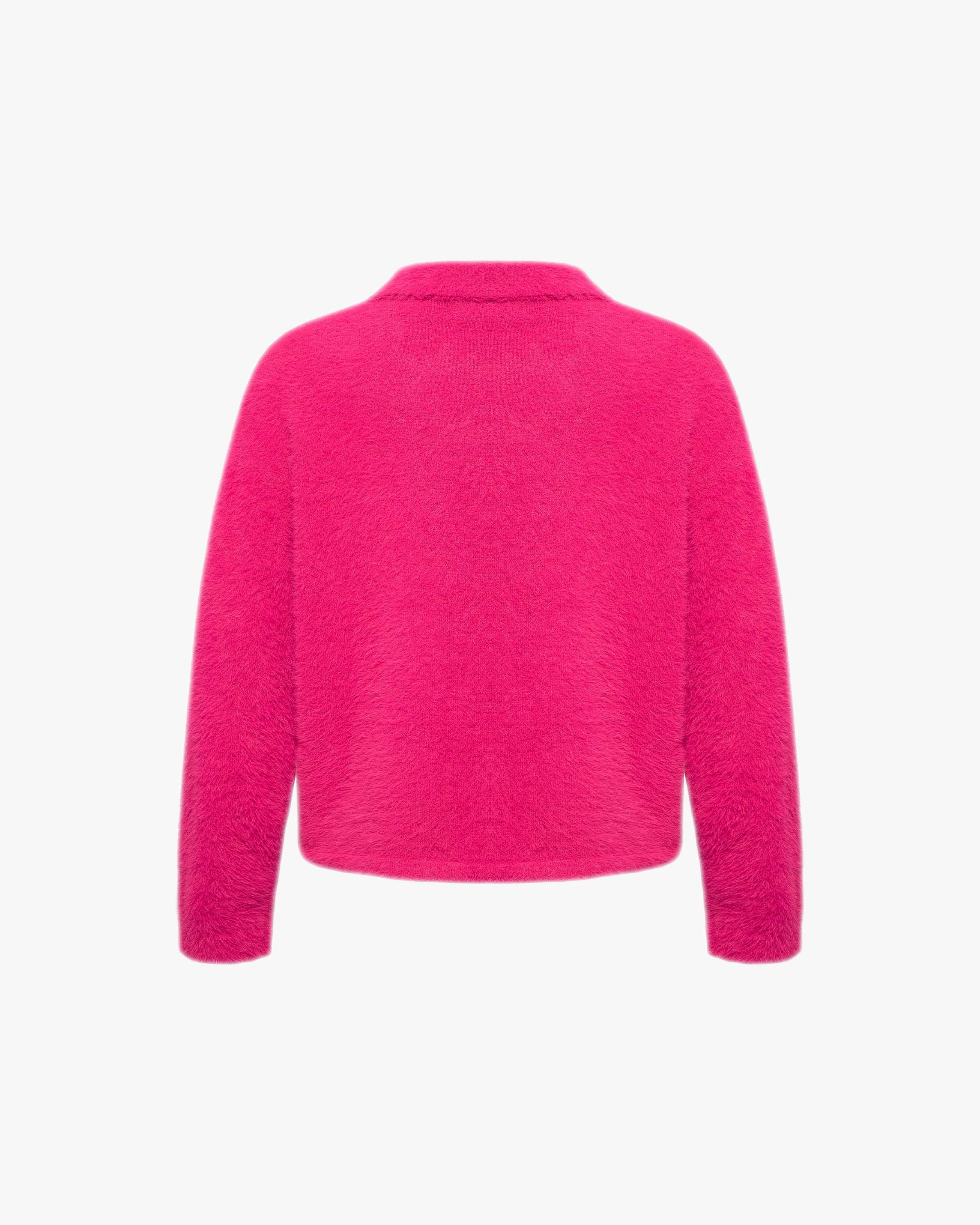 FAUX MINK POLO SWEATER FLAMINGO