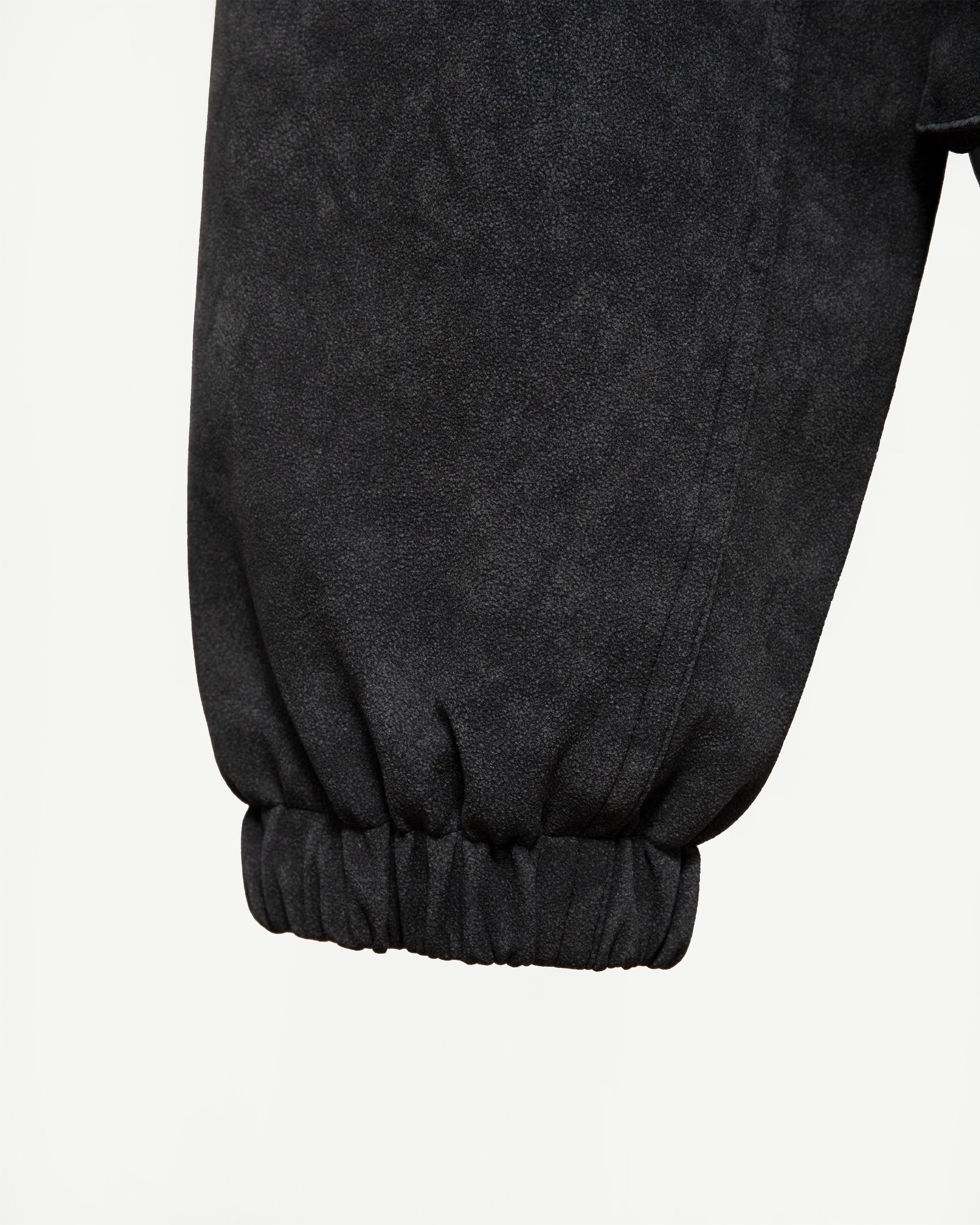 SCRIPT LOGO LEATHER JACKET TAR BLACK