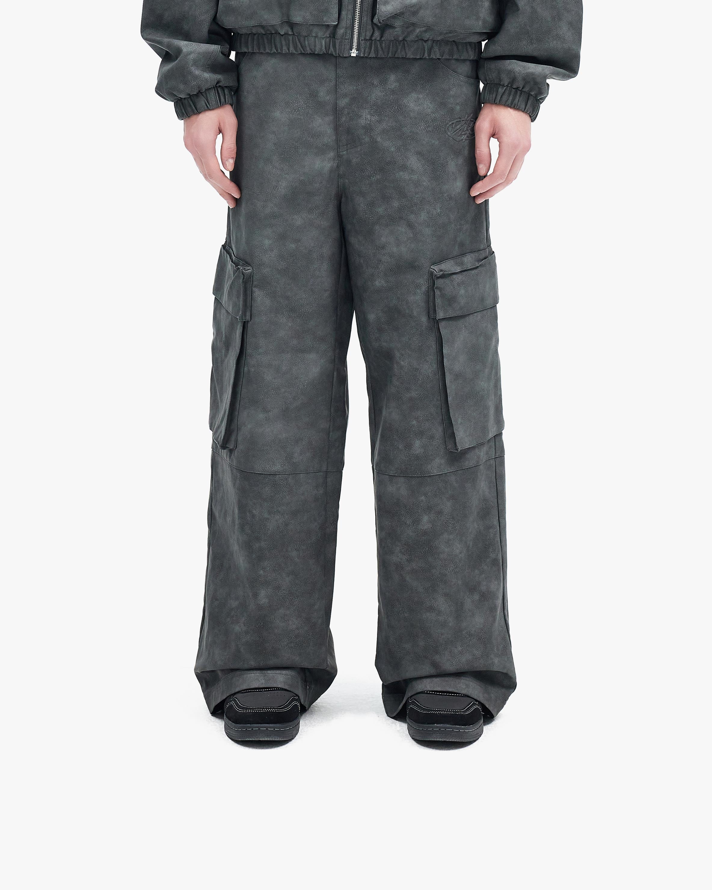 SCRIPT LOGO LEATHER PANTS GREY