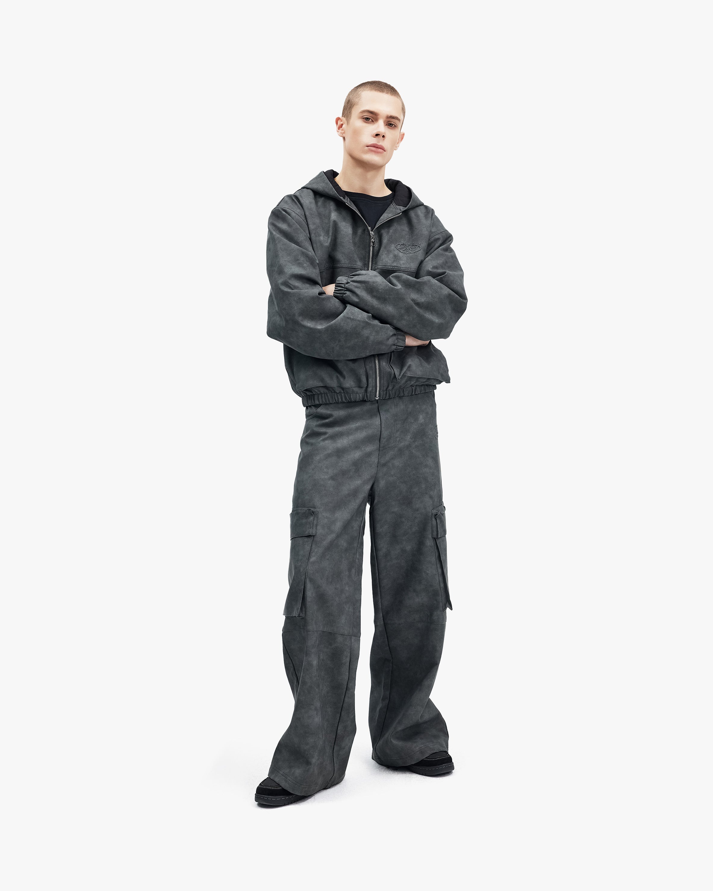 SCRIPT LOGO LEATHER PANTS GREY