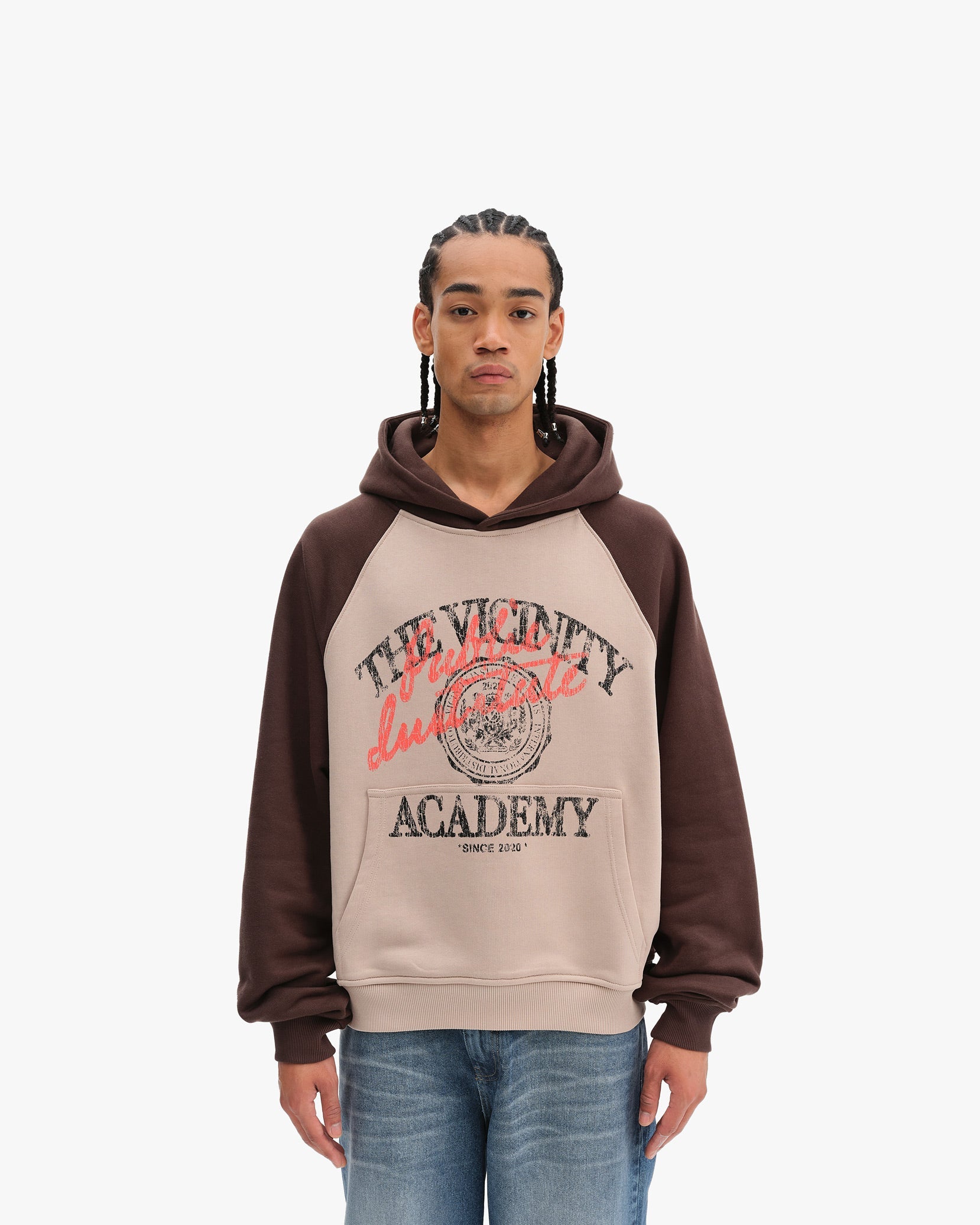 BICOLOR PUBLIC INSTITUTE HOODIE BROWN/CREAM