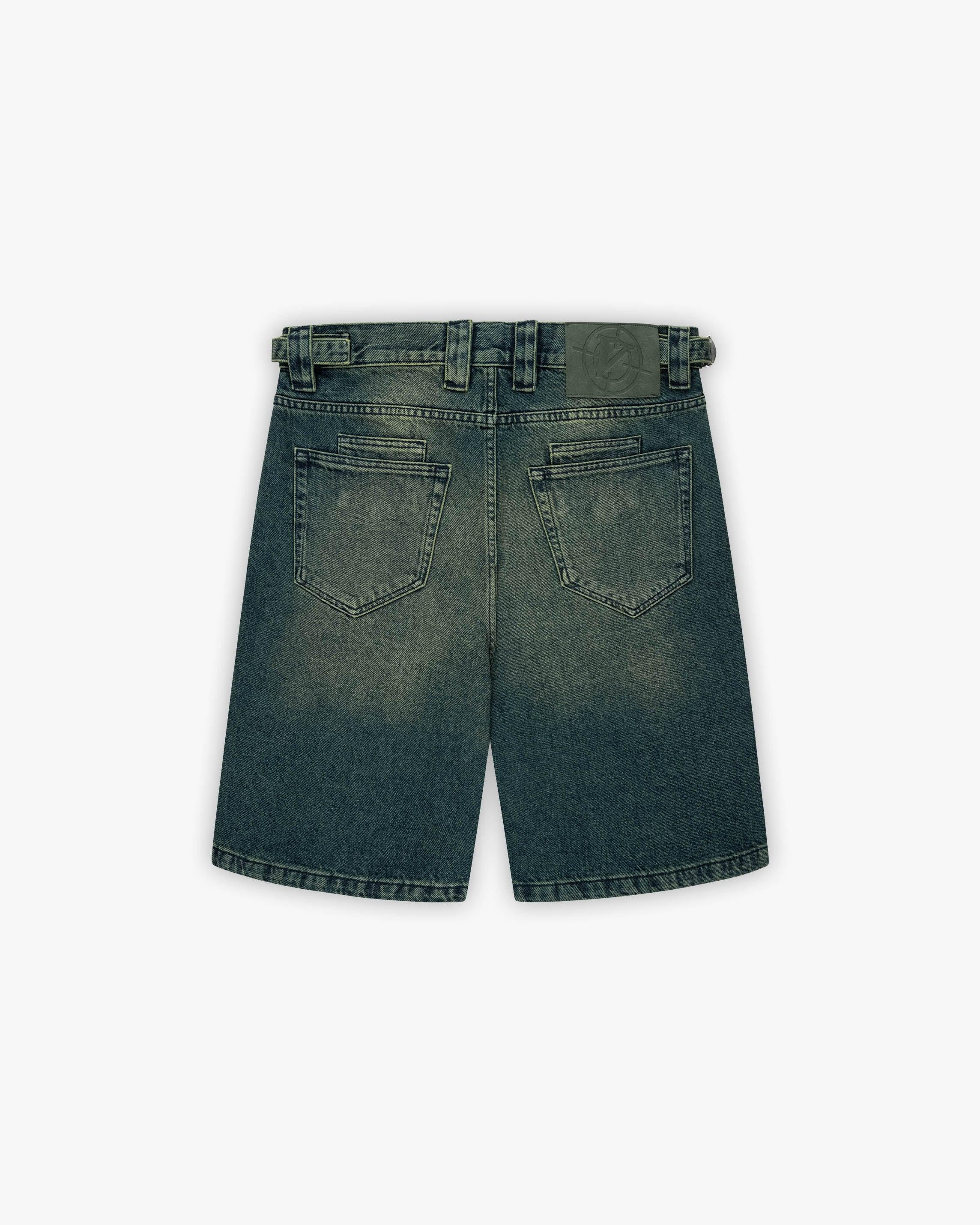 GREEN TINTED DENIM JORTS