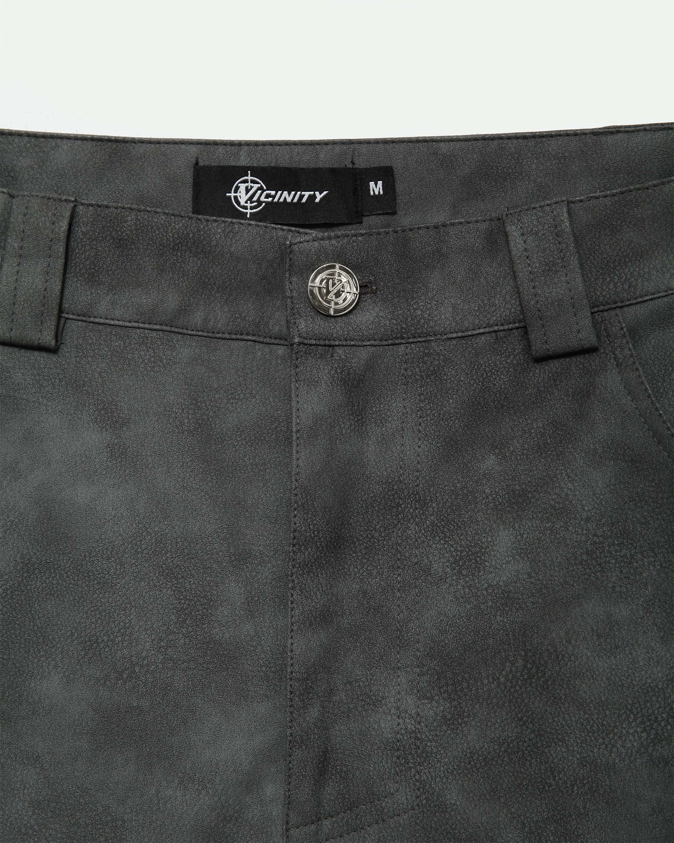 SCRIPT LOGO LEATHER PANTS GREY