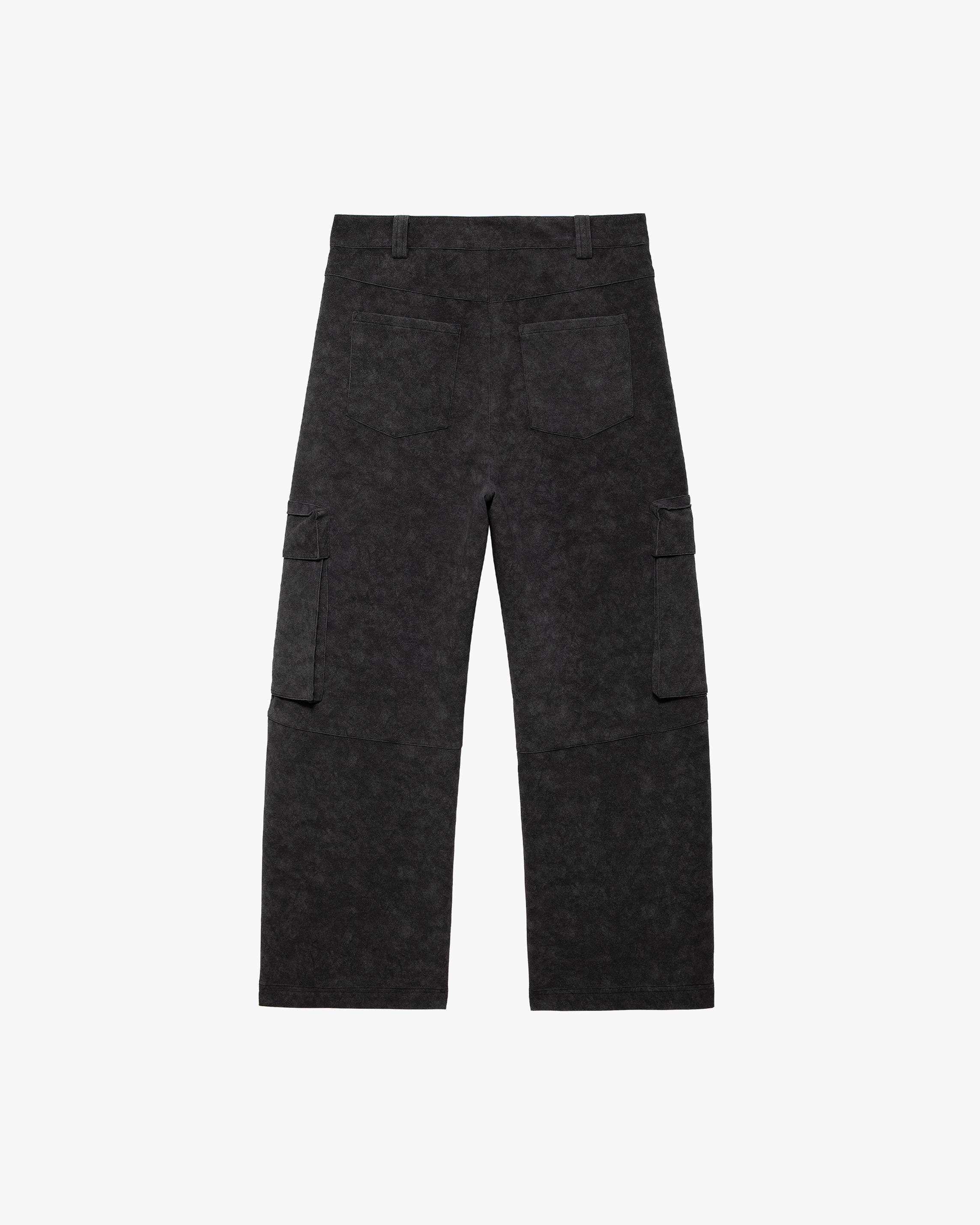 SCRIPT LOGO LEATHER PANTS TAR BLACK