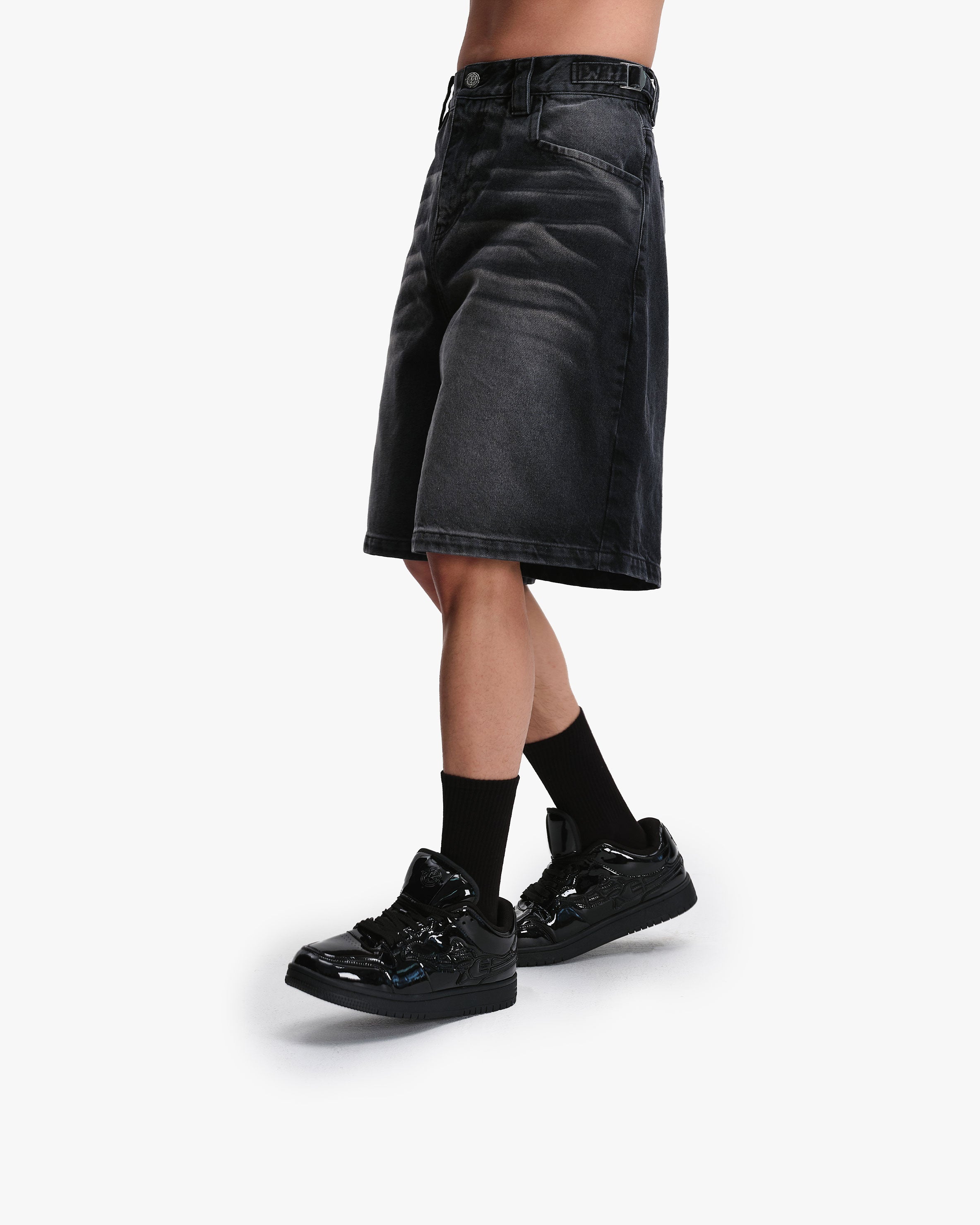 FADED BLACK DENIM JORTS