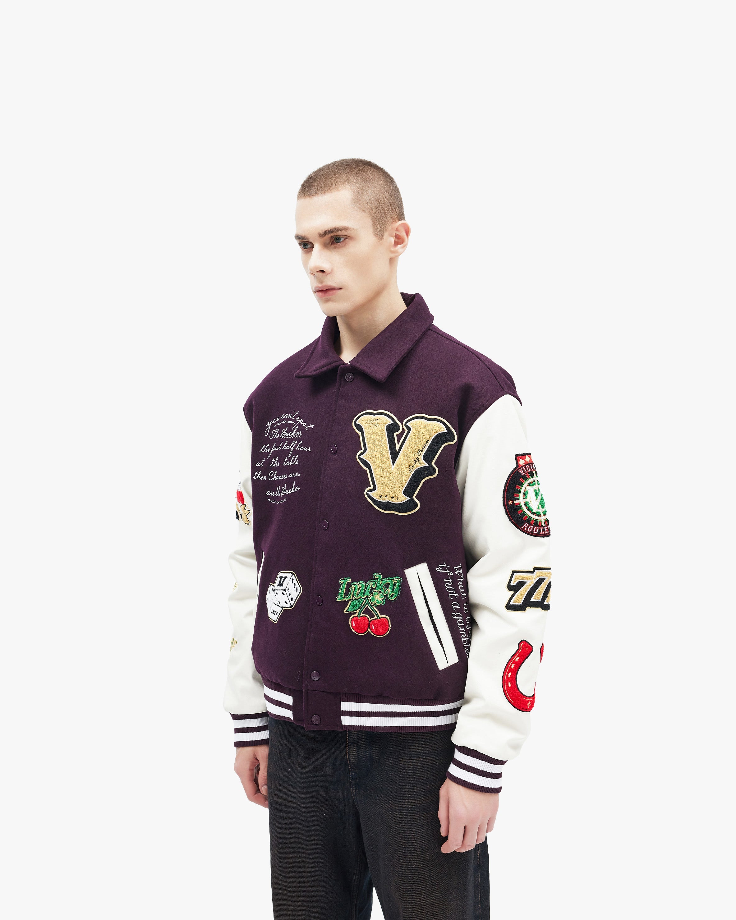 GAMBLER VARSITY JACKET BORDEAUX RED